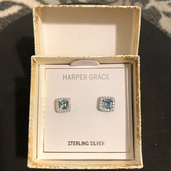 Aquamarine Blue Stud Earrings - Picture 2 of 6